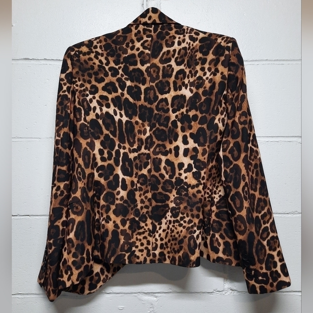 Express Leopard Print Peak Lapel Double Breasted Wrap Front Blazer Size 2 New - Picture 3 of 9